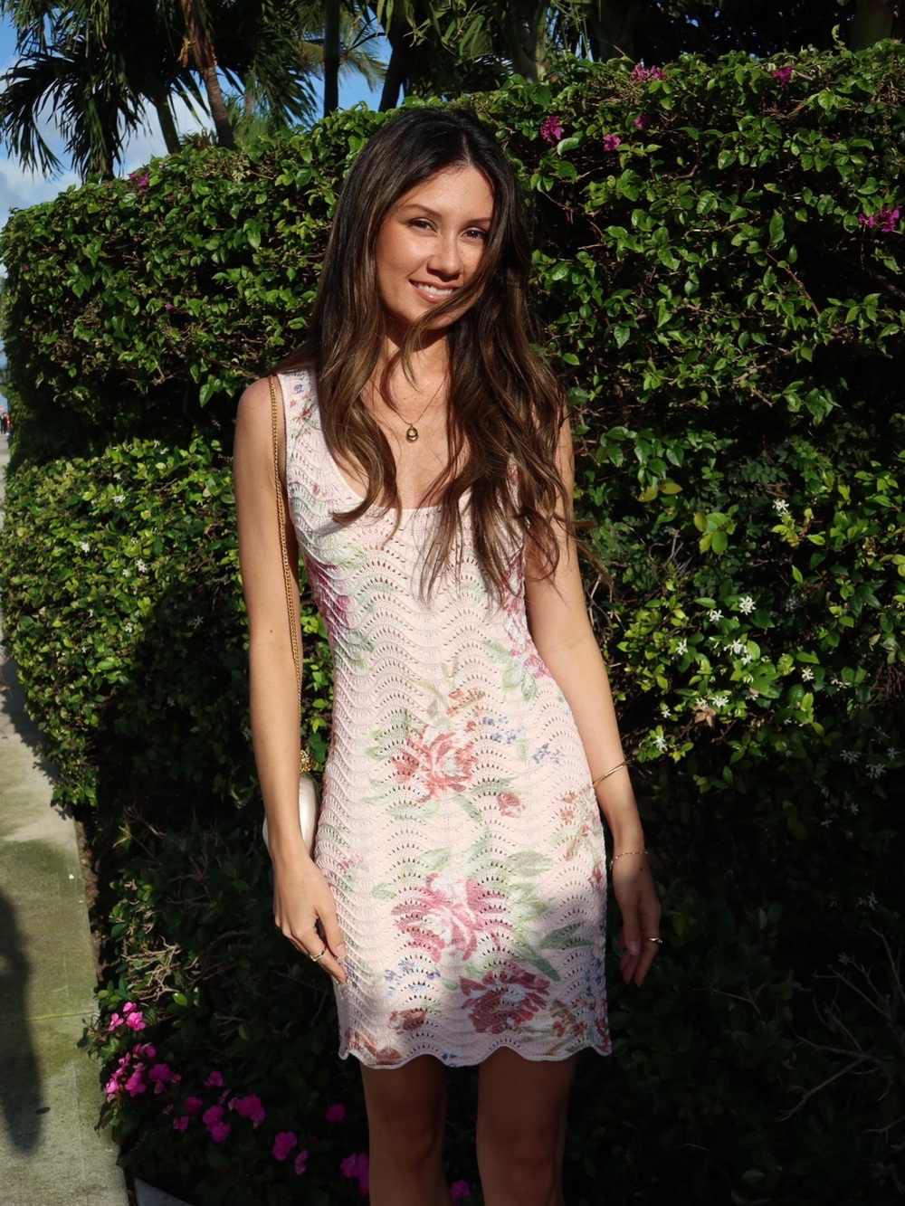 Aqua Pink Floral Crochet Mini Dress